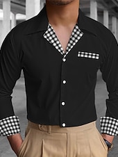 cheap Men&#039;s Button Up Shirts-Men&#039;s Shirt Summer Shirt Button Up Shirt Casual Shirt Black White Blue khaki Gray Long Sleeve Color Block Camp Collar Daily Vacation Clothing Apparel Fashion Casual Comfortable