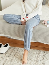 preiswerte Hose-Loungewear-Hose für Damen, reine Farbe, warme Mode, schlicht, für zu Hause, für den Alltag, Ausgehen, Korallenvlies, Korallensamthose, Herbst-Winter-Home-Outfits
