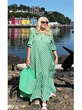 levne Dovolená šaty-dámské dlouhé šaty maxi šaty zelené 3/4 rukáv geometrický patchwork podzim podzim v výstřih volný střih 2023 s m l xl