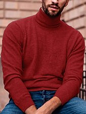 cheap Men&#039;s Pullover Sweater-Men&#039;s Turtleneck Sweater Pullover Sweater Jumper Mens Turtle Neck Jumper Ribbed Knit Regular Knit Plain Turtleneck Modern Contemporary Slim Fit Work Daily Wear Clothing Apparel Fall &amp; Winter Wine