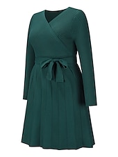 abordables Robes en tricot-Robe Pull Robe en maille Femme Mini robe Extérieur du quotidien Sortie manche longue Surplis nouer devant Tricot Mode Plein Ample 2023 Noir Vert Kaki S M L XL XXL