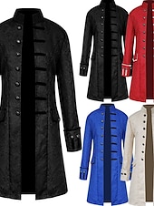 levne Pánské bundy a kabáty-Pánské Kabát Peacoat Výkon Párty a večerní akce Retro styl Jaro Podzim Speciální design Starožitný Vintage Retro Dlouhé Jacquardské středověké pánské oblečení [bílé] Jacquardské středověké pánsk
