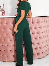 abordables combinaisons de fête-combinaison femme lacets perles couleur unie col v élégant bureau coupe régulière manches courtes noir armée vert rouge s m l automne