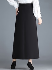 cheap Plain Skirts-Women&#039;s Skirt A Line Maxi High Waist Skirts Pocket Solid Colored Street Daily Winter Elegant Fashion Black