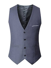 abordables Chalecos-Hombre Chaleco Negocio Ropa Cotidiana Fiesta y Noche Moda Básico Primavera &amp; Otoño Retazos Poliéster Cómodo Plano Botonadura Simple Escote en Pico Ajuste regular Negro Rojo Azul Marino Gris Chaleco