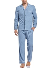 baratos Pijamas-Homens Loungewear Roupa de Dormir Conjunto de Pijama Top e calça de pijama 2 Peças Xadrez à moda Casual Conforto Casa Diário Algodão Poliéster Conforto Lapela Manga Longa Camisa Social Calça Com