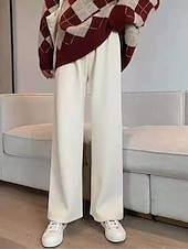 billiga Träningsbyxor för kvinnor-kvinnors vida byxor fleecebyxor baggy hellängd mikroelastisk hög midja mode streetwear utomhus svart beige m l höst vinter