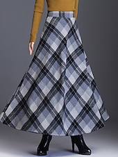 cheap Skirts-Women&#039;s Skirt A Line Swing Plaid Skirt Maxi High Waist Skirts Pocket Print Plaid Street Vacation Winter Elegant Fashion Red Blue Green Khaki