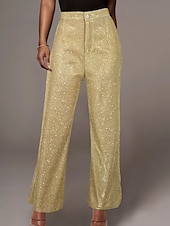 cheap Party women&#039;s Pants-Women&#039;s Wide Leg Pants Trousers Fashion Streetwear Sparkle Full Length High Waist Solid Color Sequins Comfort Breathability Soft Micro-elastic Vacation Party Street Black Golden Pink Blue Fall Winter