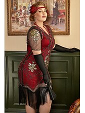 billige Kjoler-Retro / vintage De livlige 20-årene 1920-tallet Flapper kjole Kjoler Julefestkjole Den store Gatsby Bryllupsgjest Paljetter Dame Halloween Karneval Maskerade Karneval Bryllup Bryllupsgjest Voksne