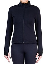 cheap Figure Skating Jackets &amp; Vests-Figure Skating Fleece Jacket Women&#039;s Girls&#039; Ice Skating Jacket Top White Yellow Pink Thumbhole Stretchy Training Competition Skating Wear Thermal Warm Crystal / Rhinestone Long Sleeve Ice Skating