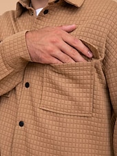 economico camicie di flanella-Per uomo Camicia a nido d&#039;ape Maglia Henley a nido d&#039;ape Giacca camicia Sopracamicia Semplice All&#039;aperto Abbigliamento quotidiano Nero Bianco Marrone Manica Lunga Bavero Autunno &amp; Inverno