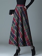 levne sukně-Dámské A Kostkovaná sukně Elegantní Dlouhé délka Midi Sukně Pléd Barevné bloky Kapsy Dlouhé Denní Rande Rubínově červená Vodní modrá Trávová zelená Podzim zima Polyester Keprový satén