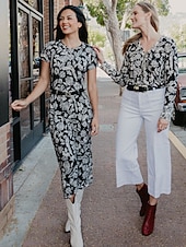 cheap Print Casual Dress-Floral Crew Neck Maxi Dress