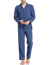 baratos Pijamas-Homens Loungewear Roupa de Dormir Conjunto de Pijama Top e calça de pijama 2 Peças Xadrez à moda Casual Conforto Casa Diário Algodão Poliéster Conforto Lapela Manga Longa Camisa Social Calça Com