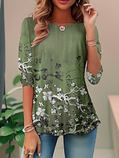 abordables T-shirts-Femme T shirt Tee Floral Noir Rose Claire Rouge Imprimer manche longue Vacances Fin de semaine Mode Col Rond Standard Printemps &amp; Automne