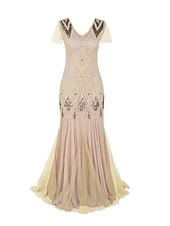 preiswerte 1920er Kleider-Goldene Zwanziger 1920er Bodenlang Kleid Abendkleid Weihnachtsfeier Kleid Kurze Ärmel Der große Gatsby Hochzeitsgast Pailletten V Ausschnitt Kostüm Damen Karneval Maskerade Abschlussball