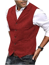 economico Abiti casual-Per uomo Di tendenza Gilè A spina di pesce Taglio sartoriale Dentellato Monopetto a cinque bottoni Argento Nero Rosso 2023