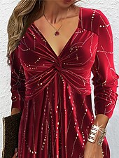 cheap Cocktail Dress-Women&#039;s Velvet Dress Party Dress Cocktail Dress Velvet Ruched Sparkly V Neck Long Sleeve Mini Dress Winter Dress  Elegant Wine Spring Fall