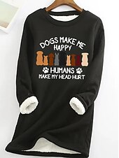 abordables Sudadera-Sudadera para mujer, jersey con estampado de sherpa y letras, informal, deportiva, cálida, difusa, cómoda, cuello redondo, manga larga, top microelástico, caída&amp;amp;Tejido suave, transpirable y