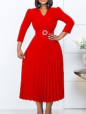 ieftine Rochii Business-Pentru femei Rochie de lucru Rochie casual Rochie A line Modă Zilnic Rochii Midi Zdrobit Peteci În V Manșon Lung Simplu Fit regulat Galben Roșu-aprins Albastru piscină Toamnă Iarnă S M L XL XXL