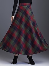 cheap Skirts-Women&#039;s Skirt A Line Swing Plaid Skirt Maxi High Waist Skirts Pocket Print Plaid Street Vacation Winter Elegant Fashion Red Blue Green Khaki
