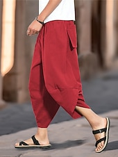 baratos Retrô-Homens Calças de linho Calça verão calções capri Calças de praia Com Cordão Cintura elástica Tecido Conforto Respirável Comprimento da panturrilha Casual Diário Feriado Misto de Algodão e Linho Moda
