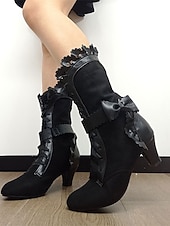  Botas femininas estilo vitoriano gótico com cadarço e acabamento em laço e babados – botas elegantes inspiradas em Gatsby para cosplay, festas à fantasia e moda vintage