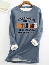 abordables Sudadera-Sudadera para mujer, jersey con estampado de sherpa y letras, informal, deportiva, cálida, difusa, cómoda, cuello redondo, manga larga, top microelástico, caída&amp;amp;Tejido suave, transpirable y