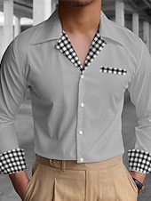 cheap Men&#039;s Button Up Shirts-Men&#039;s Shirt Summer Shirt Button Up Shirt Casual Shirt Black White Blue khaki Gray Long Sleeve Color Block Camp Collar Daily Vacation Clothing Apparel Fashion Casual Comfortable