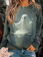 olcso Pulóverek és pulóverek-Női Pulóver Halloween pulóver Grafika Sportok Utcai sikk Buli Szürke Halloween Hétköznapi Kerek Hosszú ujj Felső Mikroelasztikus Ősz &amp; tél