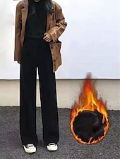 billiga Träningsbyxor för kvinnor-kvinnors vida byxor fleecebyxor baggy hellängd mikroelastisk hög midja mode streetwear utomhus svart beige m l höst vinter