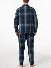 economico Pigiami-Per uomo loungewear Pigiami Set pigiama Top e pantalone del pigiama 2 pezzi A quadri Moda Informale Comoda Interni Giornaliero Cotone Comfort Bavero Manica lunga Camicia Pantalone A cordoncino Vita
