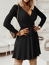 abordables Robes en tricot-Robe Pull Robe en maille Femme Mini robe Extérieur du quotidien Sortie manche longue Surplis nouer devant Tricot Mode Plein Ample 2023 Noir Vert Kaki S M L XL XXL