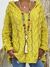 tanie Jednolite kolory-Damskie Sweter sweter Kaptur Kable Robić na drutach Ponadgabarytowych Jesień Zima Codzienny Wyjściowe Weekend Elegancki Codzienny Miękkie Długi rękaw Jednokolorowe Czarny Rumiany róż