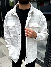 economico camicie di flanella-Per uomo Camicia a nido d&#039;ape Maglia Henley a nido d&#039;ape Giacca camicia Sopracamicia Semplice All&#039;aperto Abbigliamento quotidiano Nero Bianco Marrone Manica Lunga Bavero Autunno &amp; Inverno