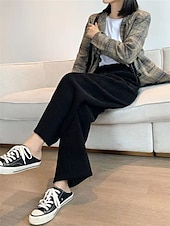 billiga Träningsbyxor för kvinnor-kvinnors vida byxor fleecebyxor baggy hellängd mikroelastisk hög midja mode streetwear utomhus svart beige m l höst vinter