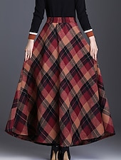cheap Skirts-Women&#039;s Skirt A Line Swing Plaid Skirt Maxi High Waist Skirts Pocket Print Plaid Street Vacation Winter Elegant Fashion Red Blue Green Khaki
