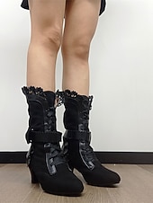  Botas femininas estilo vitoriano gótico com cadarço e acabamento em laço e babados – botas elegantes inspiradas em Gatsby para cosplay, festas à fantasia e moda vintage