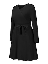abordables Robes en tricot-Robe Pull Robe en maille Femme Mini robe Extérieur du quotidien Sortie manche longue Surplis nouer devant Tricot Mode Plein Ample 2023 Noir Vert Kaki S M L XL XXL