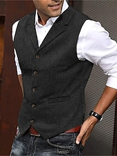 economico Abiti casual-Per uomo Di tendenza Gilè A spina di pesce Taglio sartoriale Dentellato Monopetto a cinque bottoni Argento Nero Rosso 2023