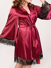 tanie Szlafroki dla kobiet-damska sukienka walentynkowa plus size piżama szlafrok jedwabny szlafrok czysty kolor prosty swobodny komfort domowy codzienny ślub impreza satyna jedwab oddychający fiszbiny długi rękaw lato jesień