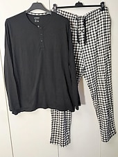 preiswerte Pyjamas-Herren Hausanzug Schlafanzüge Schlafanzug Set Pyjama-Oberteil und Hose 2 Stück Plaid Stilvoll Brautkleider schlicht Komfort Heim Täglich Baumwollmischung Komfort Rundhalsausschnitt Langarm T Shirt