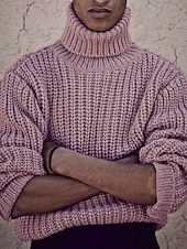 abordables suéter de los hombres-Hombre Abrigo de cuello alto Pulóveres Suéter de punto Jersey de cuello alto para hombre Pull-over Fornido Tejer Regular Color sólido/liso Cuello Alto Ropa Cotidiana Ropa Otoño invierno Rosa M L XL