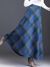 cheap Skirts-Women&#039;s Skirt A Line Swing Plaid Skirt Maxi High Waist Skirts Pocket Print Plaid Street Vacation Winter Elegant Fashion Red Blue Green Khaki
