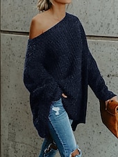 abordables Couleurs unies-Femme Pull mode Décontractées Flexible Couleur unie A côtes Une Epaule Accueil froid manche longue Court Tricoter du quotidien Sortie Fin de semaine Rose Claire bleu marine Automne Hiver