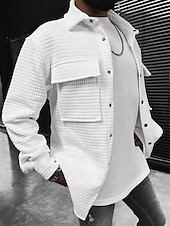economico camicie di flanella-Per uomo Camicia a nido d&#039;ape Maglia Henley a nido d&#039;ape Giacca camicia Sopracamicia Semplice All&#039;aperto Abbigliamento quotidiano Nero Bianco Marrone Manica Lunga Bavero Autunno &amp; Inverno