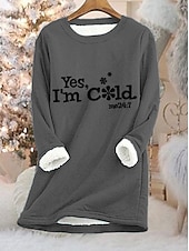 abordables Sudadera-Sudadera de mujer, jersey de forro polar con letras, informal, deportiva, de peluche, cómoda, con cuello redondo, manga larga, top microelástico, caída&amp;amp;Tejido suave, transpirable y cómodo para el