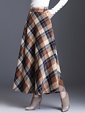 cheap Skirts-Women&#039;s Skirt A Line Swing Plaid Skirt Maxi High Waist Skirts Pocket Print Plaid Street Vacation Winter Elegant Fashion Red Blue Green Khaki