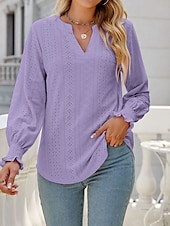 abordables Sweatshirts et Hoodies Texturés-Chemise Chemisier Femme Noir Blanche Rose Claire Couleur unie Ouvert du quotidien Mode Col de Chemise Standard S